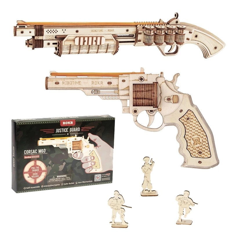 Robotime ROKR Revolver Gun Model – 3D Wooden Puzzle Toy for Kids and Adults
