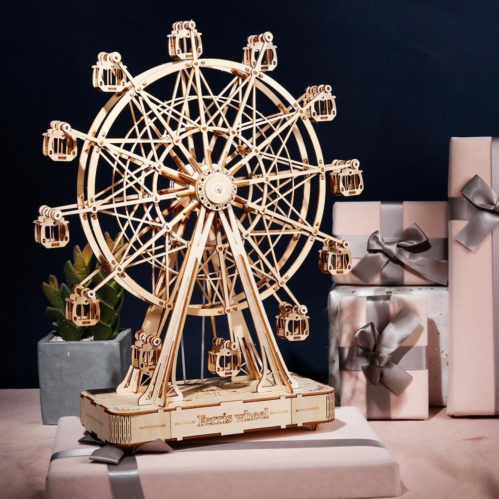 ️ Intricate 3D Wooden Puzzle Kit – Ferris Wheel & Owl Clock Models
