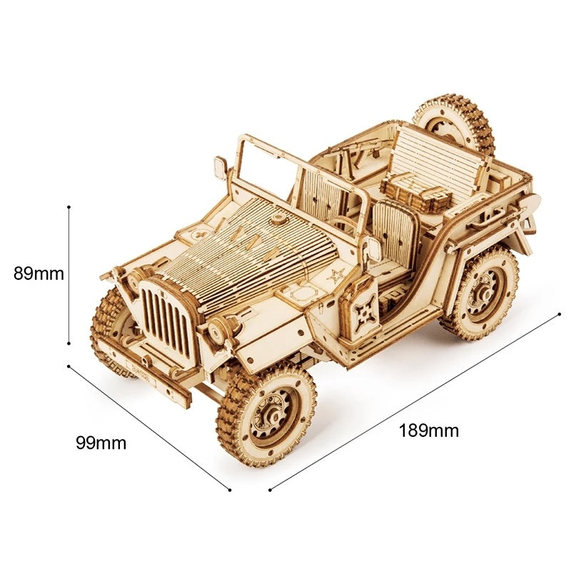 3D Wooden Army Jeep Puzzle Model Kit – DIY Laser-Cut Vintage Vehicle (1:18 Scale, No Glue Required)