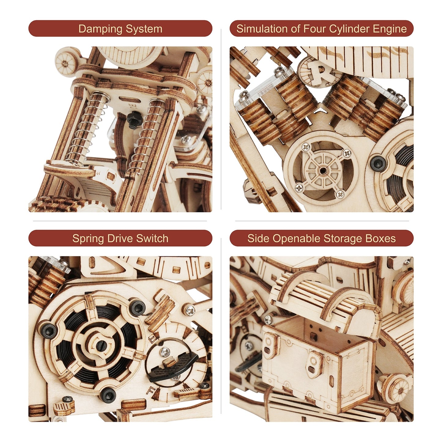 3D Wooden Cruiser Motorcycle Puzzle – 420-Piece DIY Mechanical Model Kit with Spring Drive (Perfect Gift for Adults & Teens)