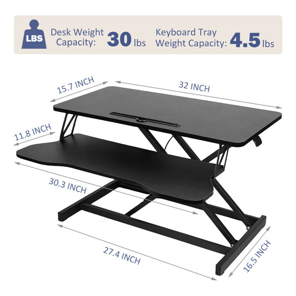 32β (81cm) Height-Adjustable Sit-Stand Desk Converter β Dual Monitor & Laptop Workstation with Keyboard Tray
