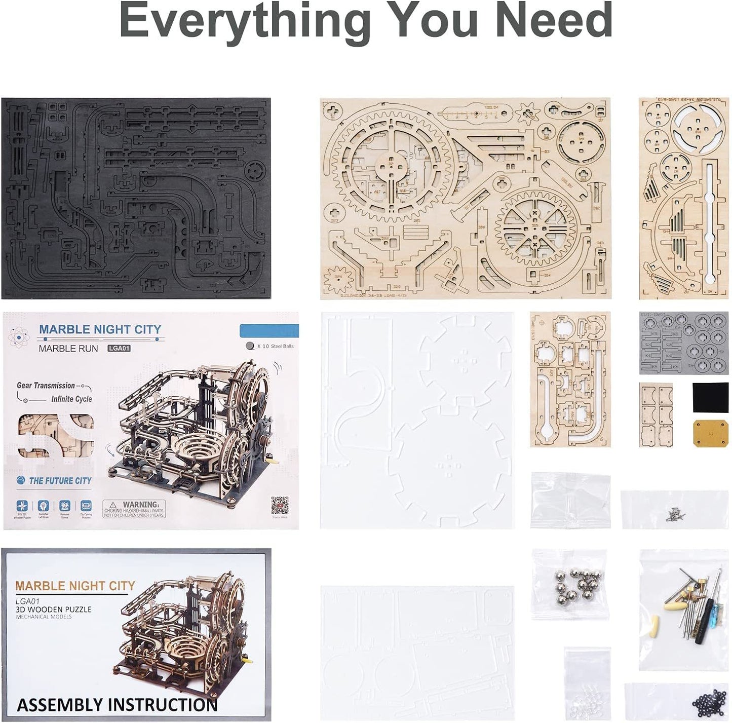 Robotime ROKR Marble Night City – 3D Wooden Marble Run Puzzle for Kids, Families & DIY Enthusiasts