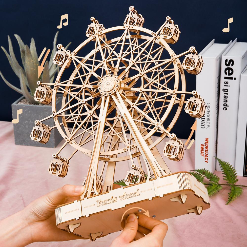 ️ Intricate 3D Wooden Puzzle Kit – Ferris Wheel & Owl Clock Models