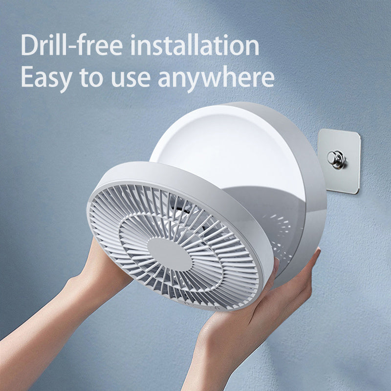 Rechargeable Folding Desk & Wall Fan with Remote – 2-in-1 USB Air Cooler + Warm Night Light, Ultra-Quiet & Portable