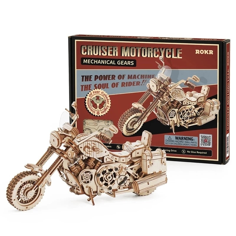 3D Wooden Cruiser Motorcycle Puzzle – 420-Piece DIY Mechanical Model Kit with Spring Drive (Perfect Gift for Adults & Teens)
