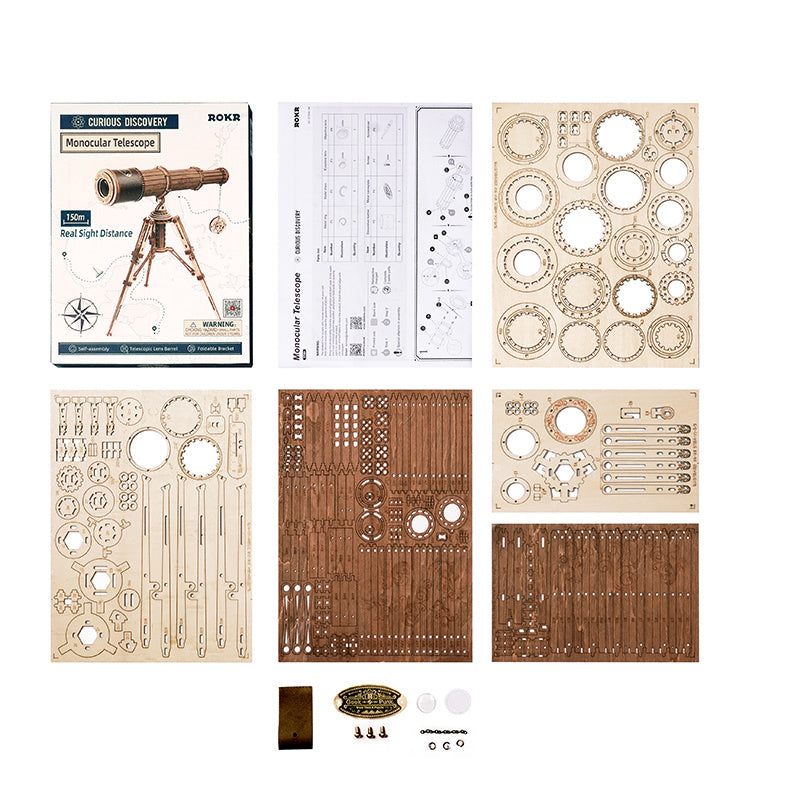 3D Wooden Puzzle Monocular Telescope – DIY Mechanical Model Kit for Kids, Teens & Adults