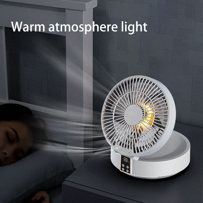 Rechargeable Folding Desk & Wall Fan with Remote – 2-in-1 USB Air Cooler + Warm Night Light, Ultra-Quiet & Portable