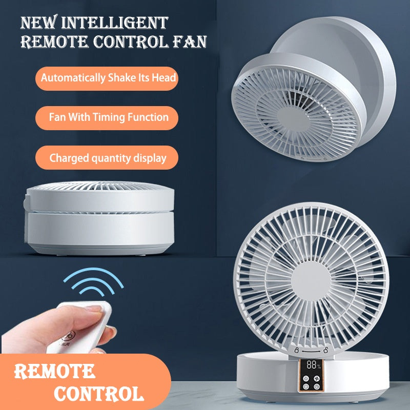 Rechargeable Folding Desk & Wall Fan with Remote – 2-in-1 USB Air Cooler + Warm Night Light, Ultra-Quiet & Portable