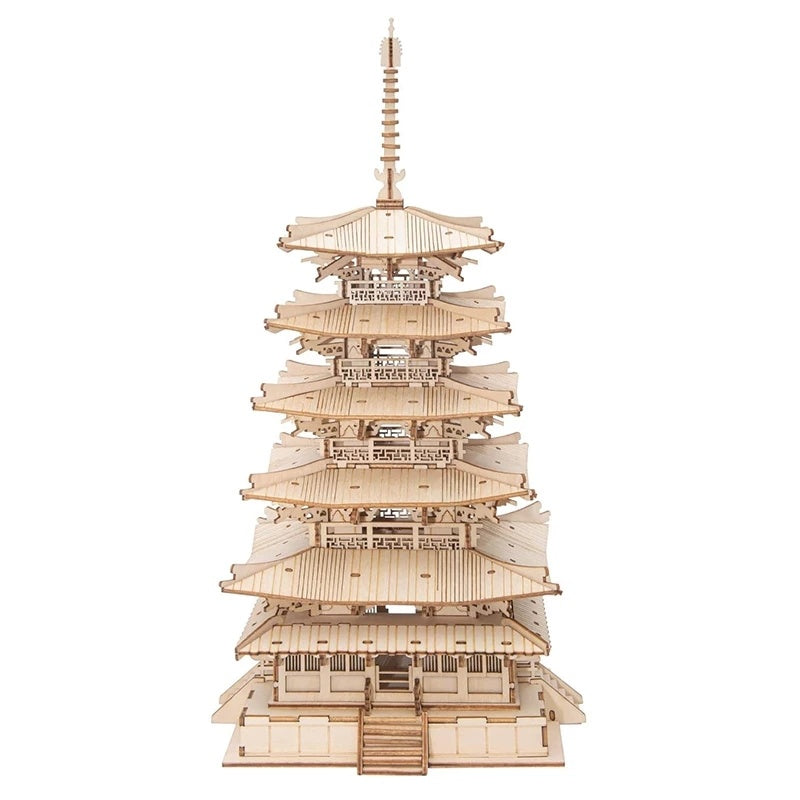 Robotime 3D Wooden Pagoda Puzzle Kit – Buildable 5-Story Temple Model for Kids, Adults & Family Time (275 Pcs, No Tools Needed)